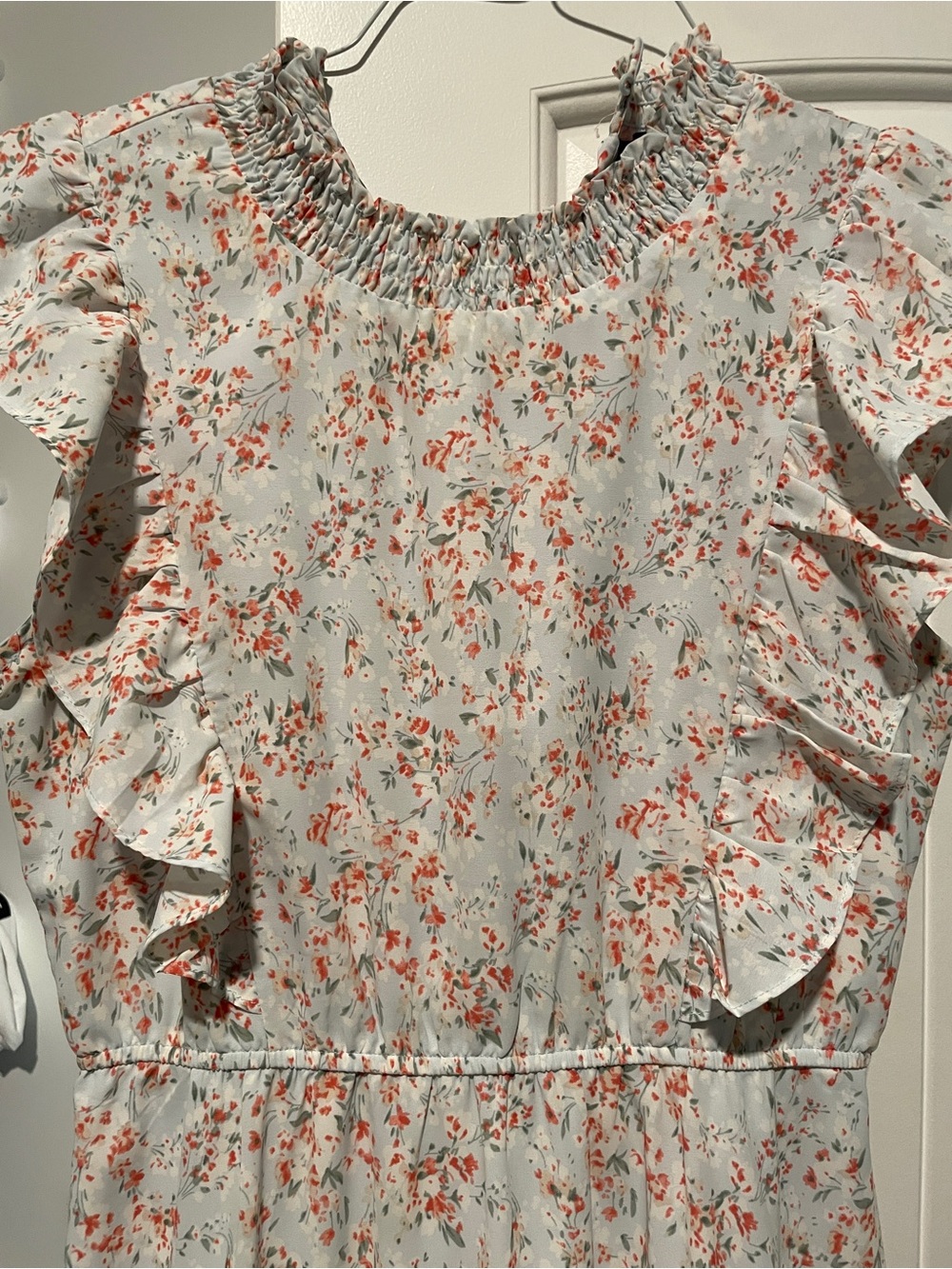 Wishlist Light Blue Floral Ruffle Smocked Neck Blouse